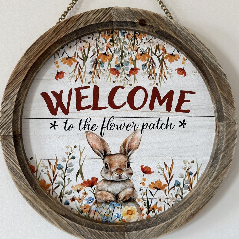 Welcome to the Flower Patch Round Hanging Sign Spring and Easter Decor - Picture 2 of 5